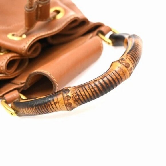 GUCCI Logo Bamboo 2way One Shoulder Body Hand Bag Brown Gold Italy 61EG228 - Picture 7 of 16